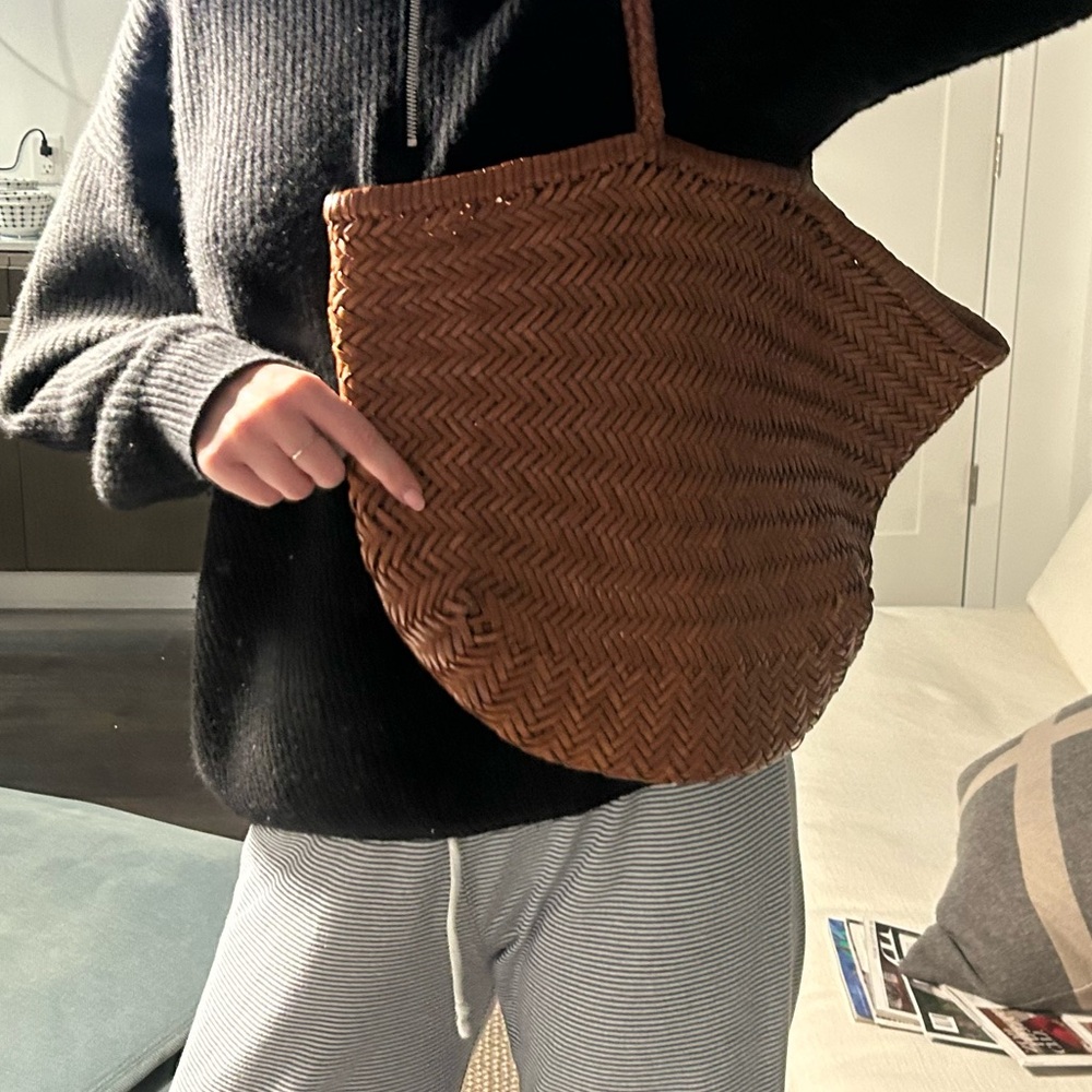 Dragon diffusion- brown leather woven tote - Picture 5 of 5